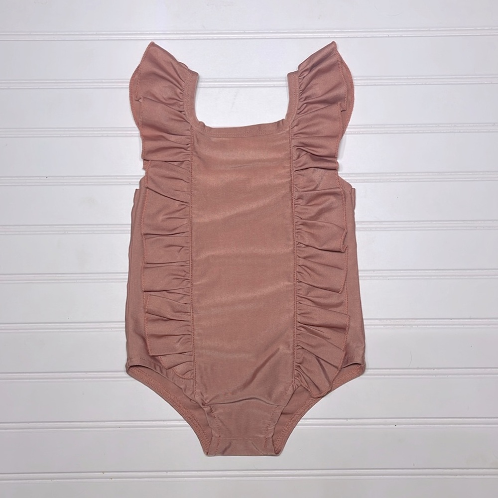 BOUTIQUE EUC Neutral Bronze Sad Beige Ruffle One Piece Swim Suit